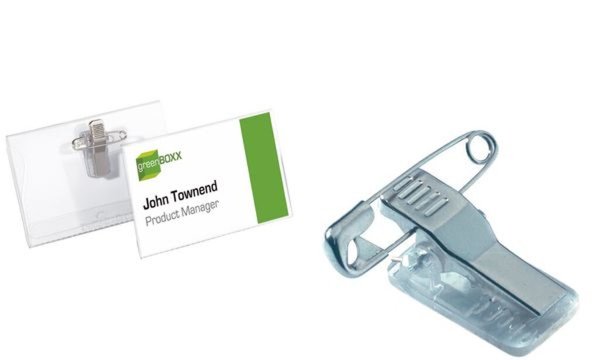 Image DURABLE Namensschild, mit Kombiklemme, 40 x 75 mm transparent, aus Hart-PVC, mi