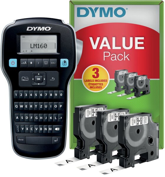 Image DYMO LabelManager 160 Value Pack mit 3 D1-Bänder 12mm Qwertz