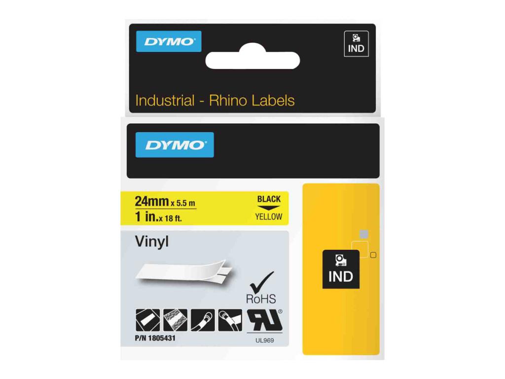 Image DYMO Rhino Band ID1 Vinyl schwarz auf gelb 24 mm x 5,5 m