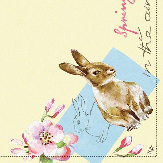 Image Dunilin Servietten 40 x 40 cm, 50 Stück/Pack | mit Motiv Spring in the Air <br>Ostermotiv: creme mit rosa Blumen und braunem Hase