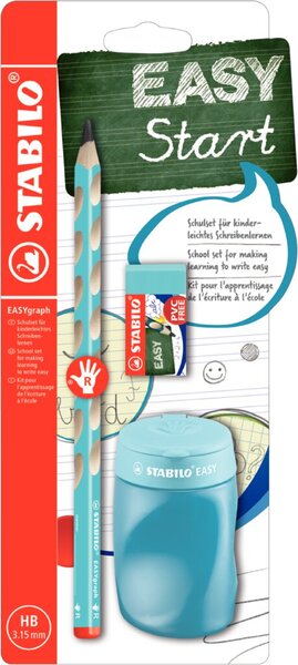 Image EASYgraph Schul-Set, blau, Bleistift, Spitzer und Radier für Rechtshänder