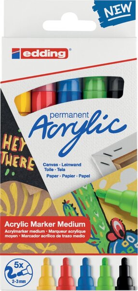 Image EDDING 5100 Acrylmarker Medium - Schwarz - Blau - Grün - Rot - Gelb - Schwarz -