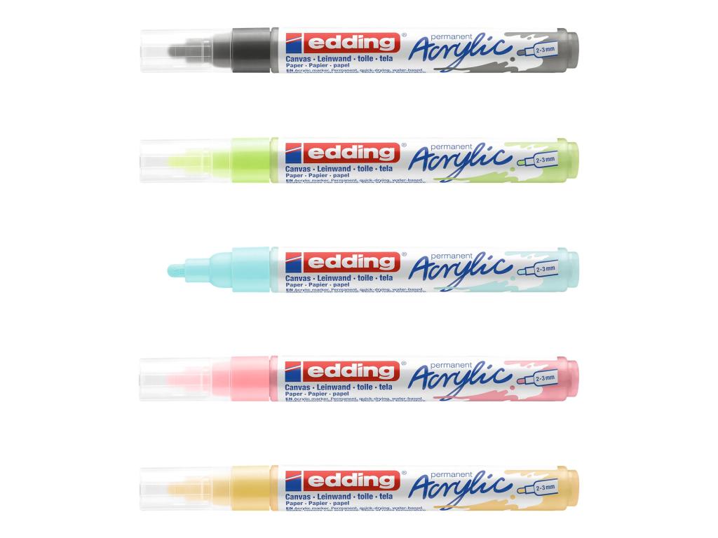 Image EDDING 5100 Acrylmarker Medium - Schwarz - Blau - Grün - Pink - Gelb - Schwarz 