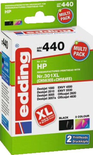 Image EDDING Tinte Kombi-Pack ersetzt HP 301, 301XL Kompatibel Kombi-Pack Schwarz, Cy