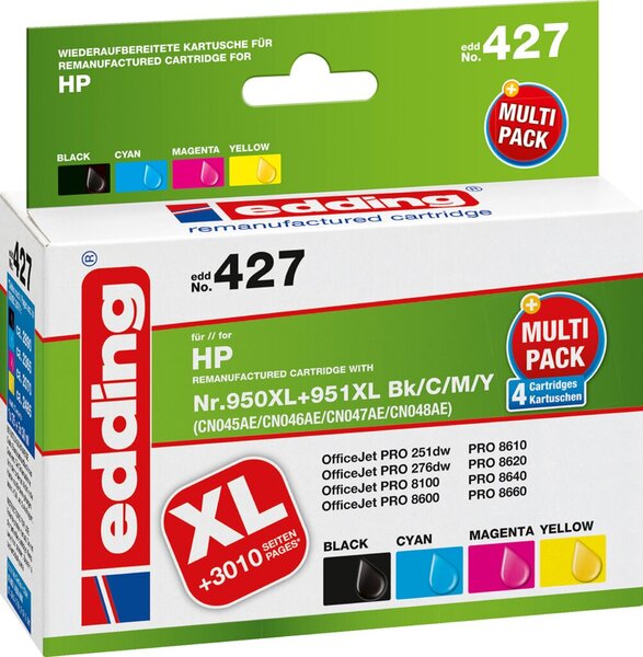 Image EDDING Tinte ersetzt HP 950, 950XL, 951, 951XL Kompatibel Kombi-Pack Schwarz, C