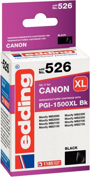 Image EDDING Tintenpatrone ersetzt Canon PGI-1500XL Bk Kompatibel einzeln Schwarz EDD
