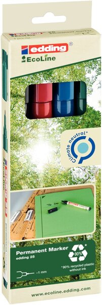 Image EDDING e-25 EcoLine 4-25-4 Permanentmarker Schwarz, Rot, Blau, Grün wasserfest: