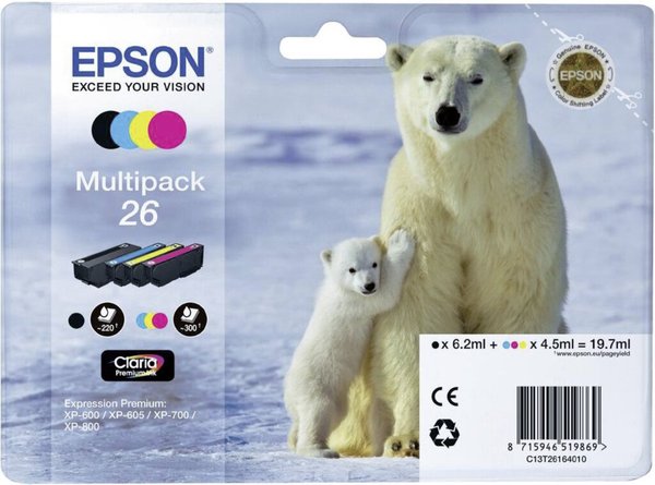 Image EPSON 26 Multipack 4er Pack Schwarz, Gelb, Cyan, Magenta Tintenpatrone