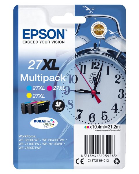 Image EPSON 27XL Multipack 3er Pack XL Gelb, Cyan, Magenta Tintenpatrone