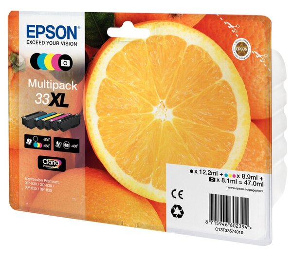Image EPSON 33XL Multipack 5er Pack XL Schwarz, Gelb, Cyan, Magenta, Photo schwarz Ti
