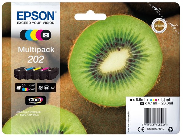 Image EPSON Multipack 202 5er Pack Schwarz, Gelb, Cyan, Magenta, Photo schwarz Tinten