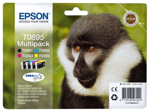 Image EPSON T0895 Multipack 4er Pack Schwarz, Gelb, Cyan, Magenta Tintenpatrone