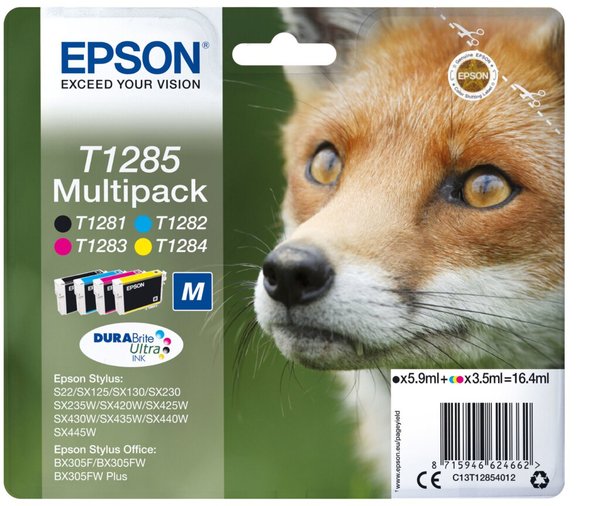 Image EPSON T1285 Multipack 4er Pack Schwarz, Gelb, Cyan, Magenta Tintenpatrone