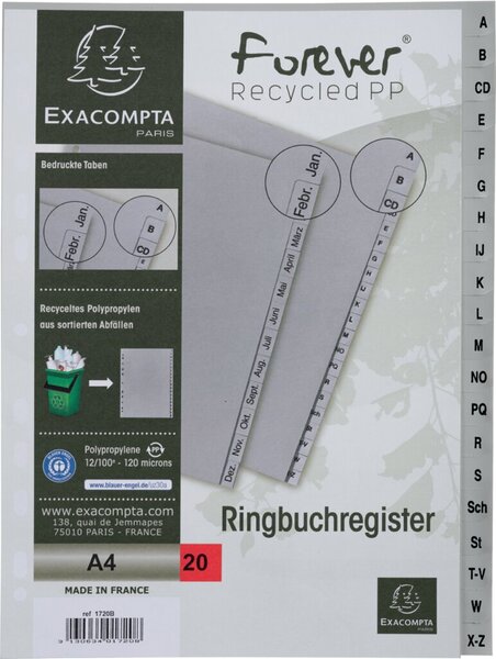 Image EXACOMPTA Kunststoff-Register, A-Z, DIN A4, 20-teilig