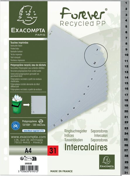 Image EXACOMPTA Kunststoff-Register, Zahlen, DIN A4, 31-teilig