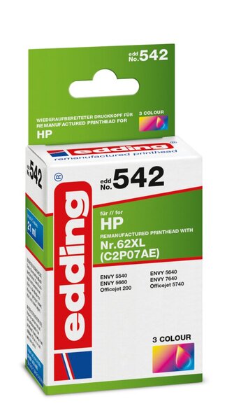 Image Edding Tinte 542 HP 62XL farbig Ersetzt: HP C2P07AE, No.62XL