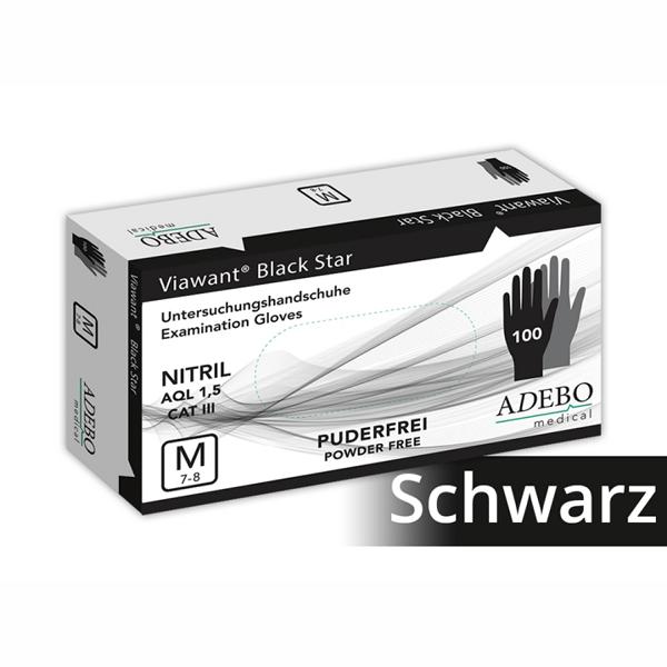 Image Einweghandschuhe Nitril puderfrei, schwarz,"Viawant Black Star", 100 Stück/Box | Größe M puderfreie Untersuchungs- und Schutzhandschuhe nicht steril, AQL 1,5 CAT III, EN 455, EN 374, DIN EN 16523-1:2015  DIN EN 420:2003 + A1:2019  DIN EN 1186  ASTM F1671-97b, CE-Zeichen, Medizinprodukt Klasse 1