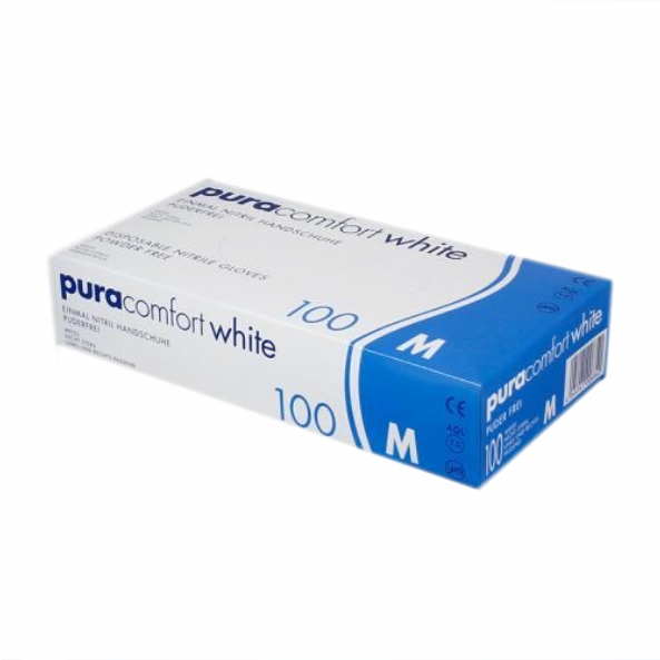 Image Einweghandschuhe Nitril puderfrei, weiß, "pura comfort white",100 Stück/Box | Größe XL <br>nicht steril, AQL 1,5