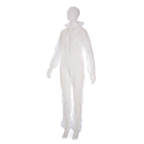 Image Einwegoverall mit Kapuze und Reißverschluss, weiß, 100% Polypropylen, 40 g | Größe XL PP-Schutzanzug, 100% Polypropylen, leicht und gut luftdurchlässig