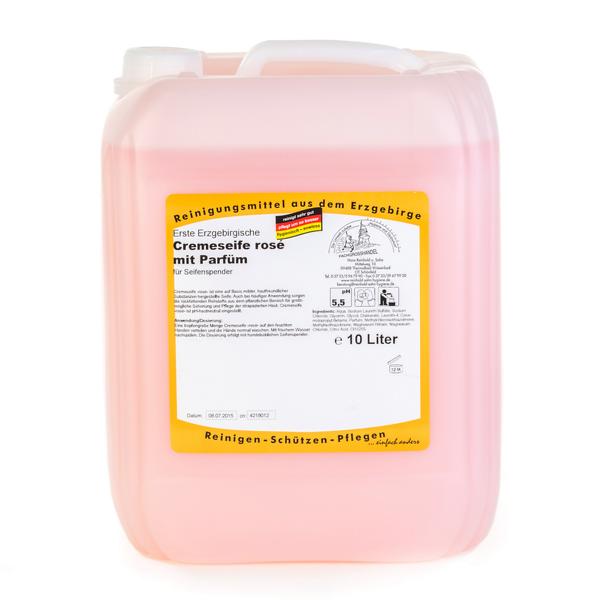 Image Erste Erzgebirgische Cremeseife rosé, mit Parfüm | 10 Liter für Seifenspender, bei leicht verschmutzten Händen und zur Körperwaschung im Pflegebereich