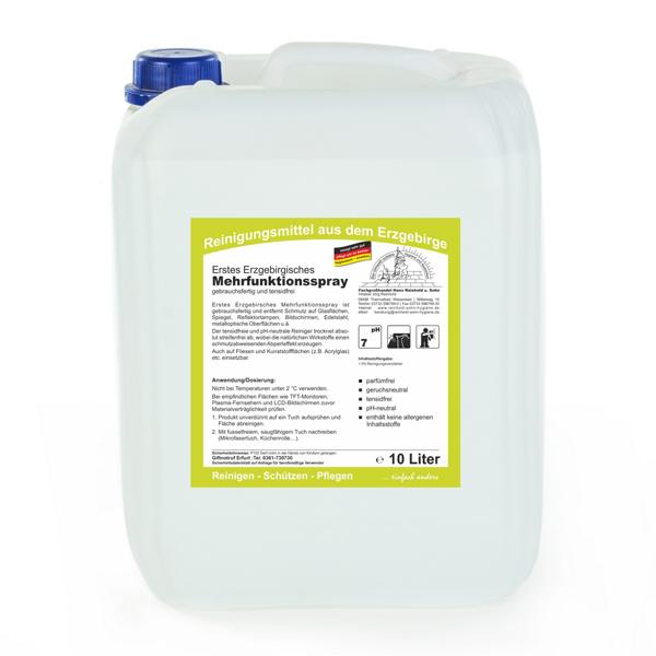 Image Erstes Erzgebirgisches Mehrfunktionsspray | 10 Liter <br>gebrauchsfertig, tensidfrei, pH-neutral, reinigt streifenfrei mit Abperleffekt