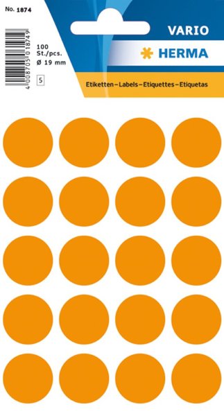 Image Etikett 19mm Farbpunkt l.orange 100 Etiketten pro Packung