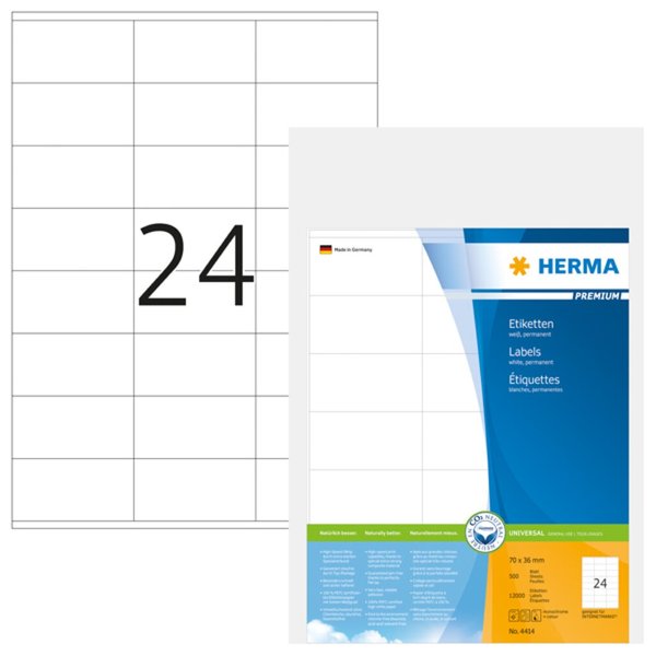 Image Etikett 70x36mm weiss PREMIUM A4 12000Et 500Bl 24Et Bl LaserInkCopy,
