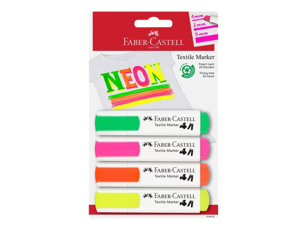 Image FABER CASTELL 4 FABER-CASTELL Neon Textilmarker farbsortiert 1,0 - 5,0 mm; 1 Pa