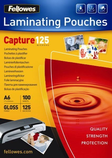 Image FELLOWES Glänzende Laminierfolientaschen, A6, 154x 111 mm, 125µ