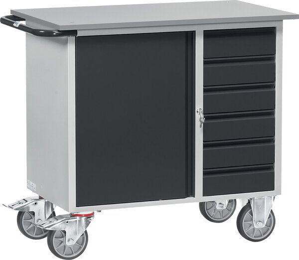 Image Werkstattwagen 2450-7016 1Tür/6Schübe anthrazit,1 Schrank,6 Schubladen,400kg