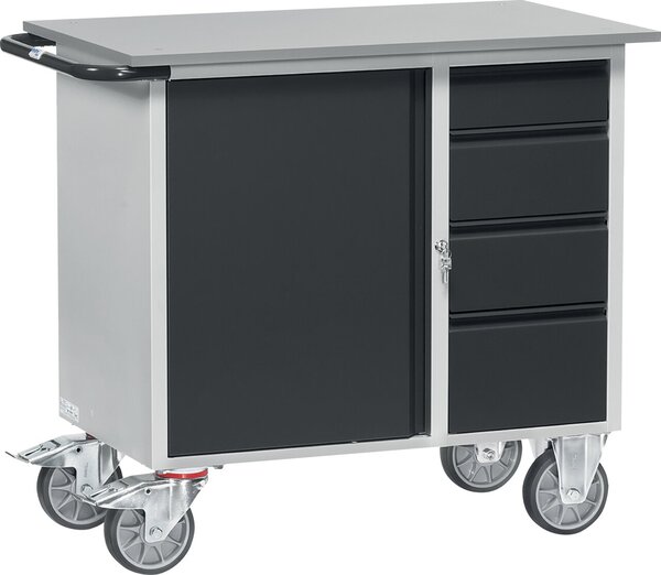 Image Werkstattwagen 2452-7016 1Tür/4Schübe anthrazit,1 Schrank,4 Schubladen,400kg