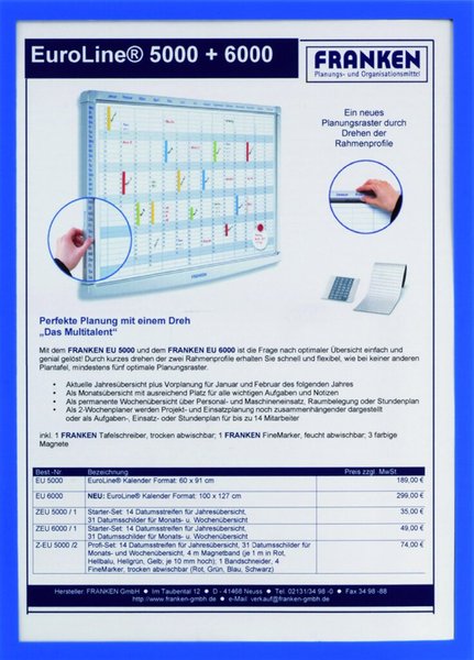 Image FRANKEN Magnet-Tasche FRAME IT X-tra!Line, DIN A3, blau Dokumentenhalter, trans