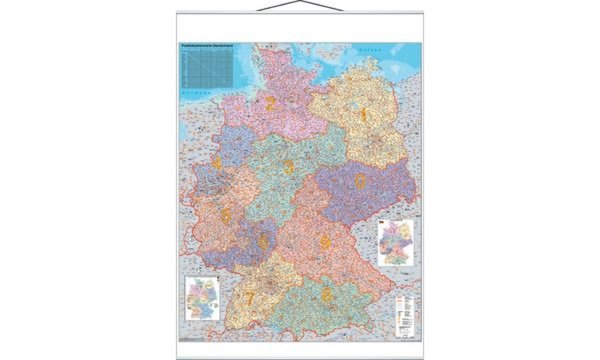Image FRANKEN Postleitzahlen-Karte, laminiert, 970 x 1.370 mm Karte mit Metallleisten