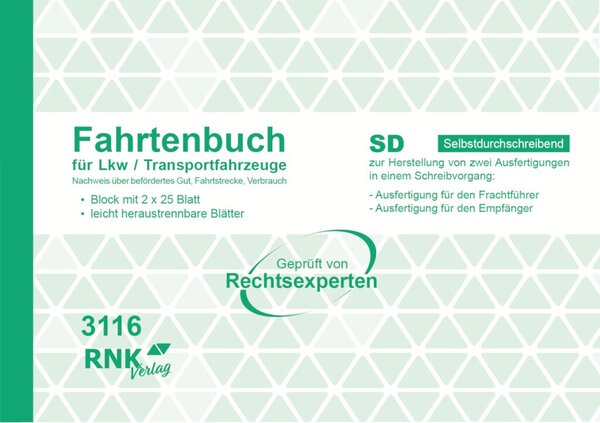 Image Fahrtenblock für Lkw, SD, A5 quer, 2 x 25 Blatt