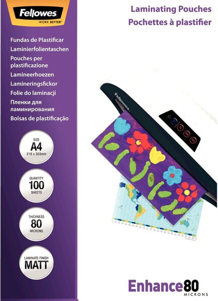 Image Fellowes Laminierfolie A4 80 mic matt - 100 Stück