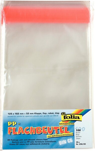 Image Flachbeutel aus PP, mit Klappe, 38my, DIN C6, 125x162mm