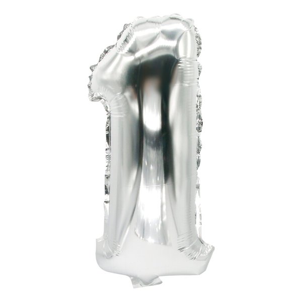 Image Folienlufballon, 35 x 20cm, "1", silber, mit selbstschließendem Ventil