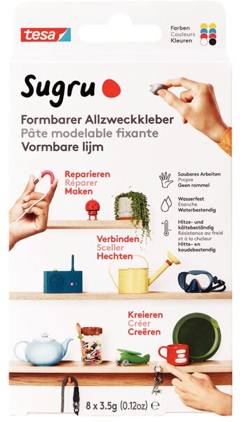 Image Formbarer Allzweckkleber Sugru 8er-Pack (8 x 3,5 g), 2 x rot, 2 x blau