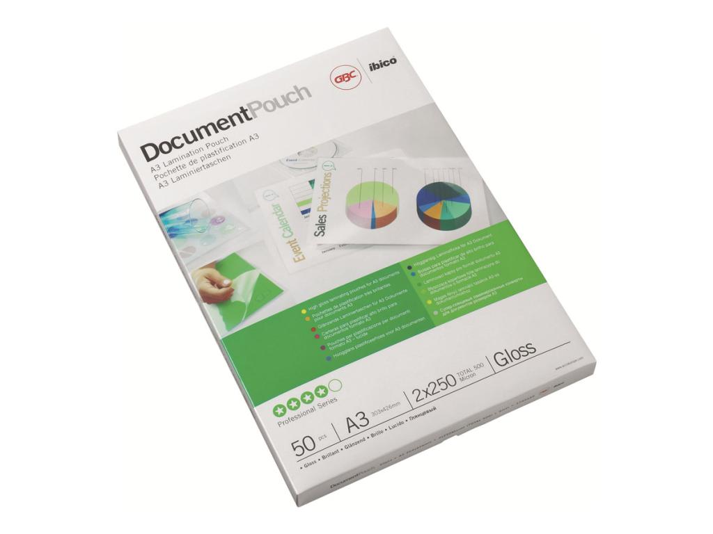Image GBC Laminierfolientasche, DIN A3, glänzend, 500 mic DocumentPouch, 2 x 250 mic,