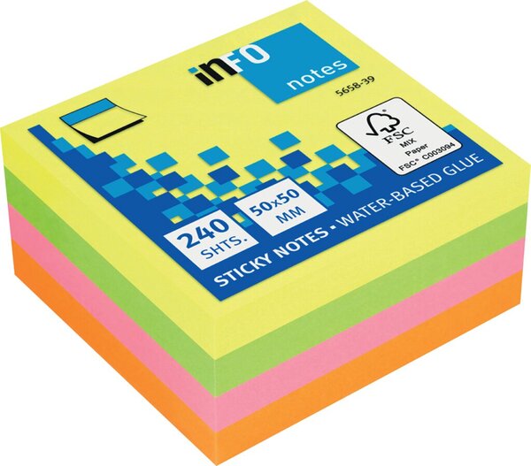 Image Info Sticky Notes Würfel 50 x 50 mm farbig sortiert, 240 Blatt/Würfel