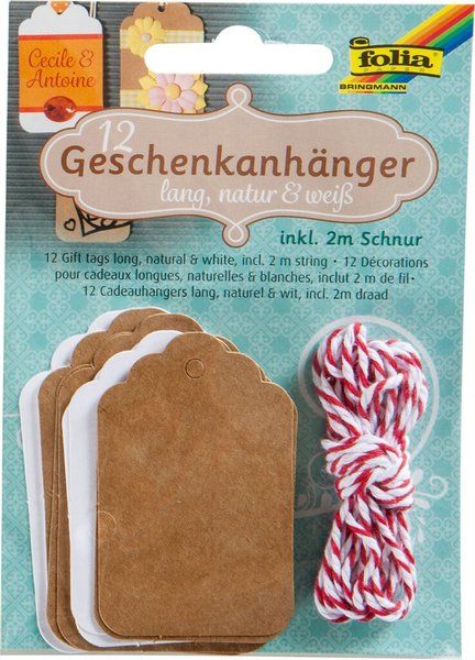 Image Geschenkanhänger NATUR&WEISS, lang in zwei Größen, inkl. 2m Schnurr
