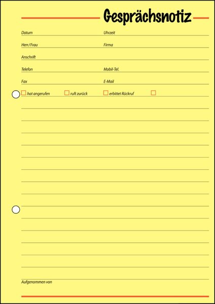 Image Gesprächsnotiz A5 hoch gelb 