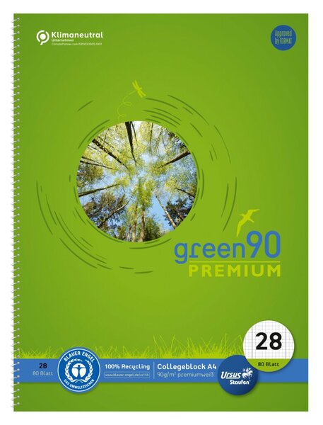 Image Green Prem Collegeblock, A4, kariert, 80 Blatt, 90 g/qm,