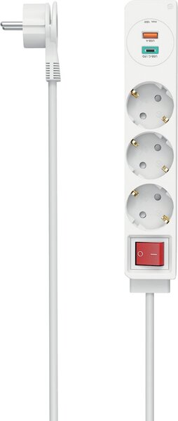 Image hama 3-fach Steckdosenleiste mit Schalter 1,4 m weiß mit USB-Buchse