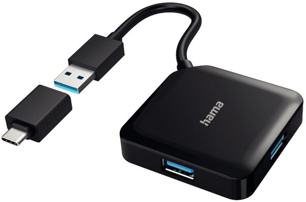 Image HAMA USB-Hub 4 Ports, USB 3.2 Gen1, 5 Gbit/s, inkl. USB-C Adapter