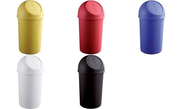 Image HELIT Abfallbehälter mit Push-Einwurfklappe, 45 Liter, rot rund, aus PP, Durchm