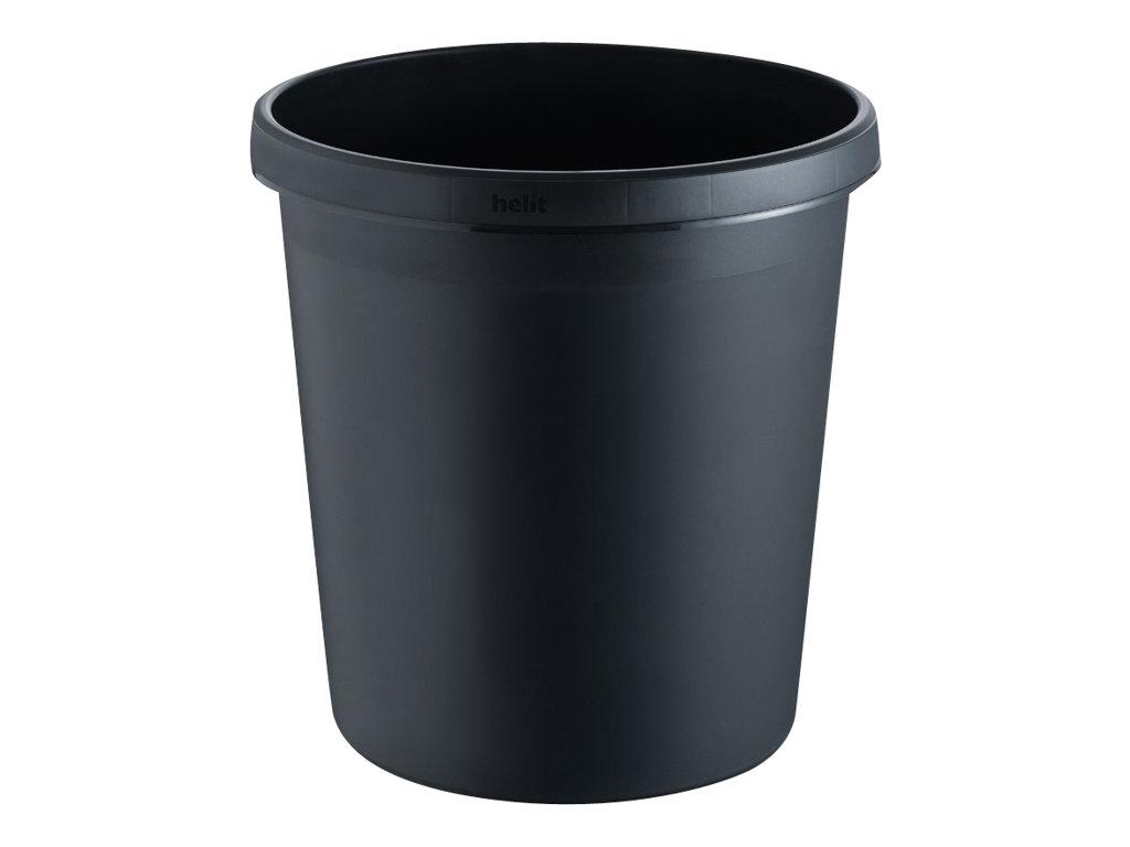 Image HELIT Papierkorb, 18 Liter, PE, rund, schwarz umlaufender Griffrand, oberer Dur