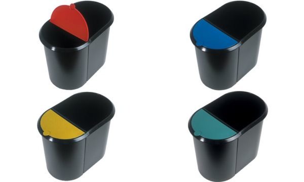 Image HELIT Papierkorb Duo-System, oval, PE, schwarz-blau mit umlaufendem Griffrand, 