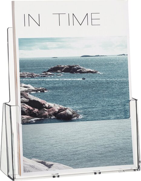 Image HELIT Tisch-Prospekthalter, DIN A4 hoch, 1 Fach, glasklar aus Acryl, Wandmontag