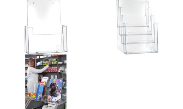 Image HELIT Tisch-Prospekthalter, DIN A5 hoch, 4 Fächer, glasklar aus Acryl, Maße: (B
